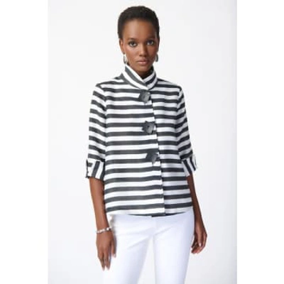 Joseph Ribkoff Stripe Jacquard Trapeze Jacket In White