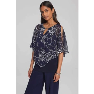 Joseph Ribkoff Floral Print Chiffon Poncho With Keyhole Neckline In Multi