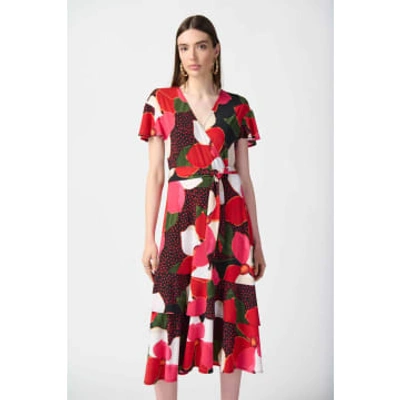Joseph Ribkoff Floral Print Silky Knit Flowy Wrap Dress In Multi