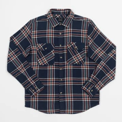Brixton Bowery Flannel Check Shirt In Navy , Red & White In Blue
