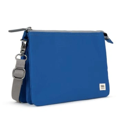 Roka London Cross Body Shoulder Bag Carnaby Xl Recycled Repurposed Sustainable Canvas In Galactic Bl In Blue