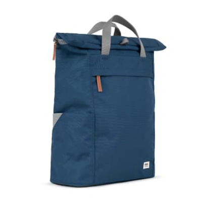 Roka London Back Pack Rucksack Finchley A Large Recycled Repurposed Sustainable Canvas In Deep Blue
