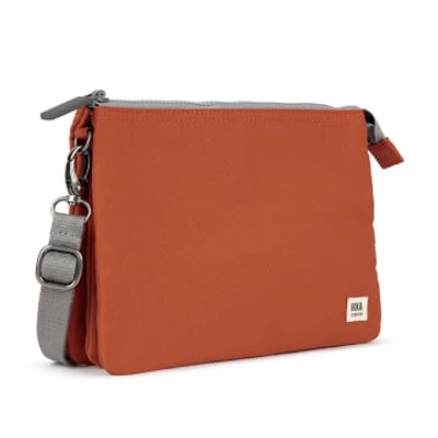 Roka London Cross Body Shoulder Bag Carnaby Xl Recycled Repurposed Sustainable Canvas In Pumpkin