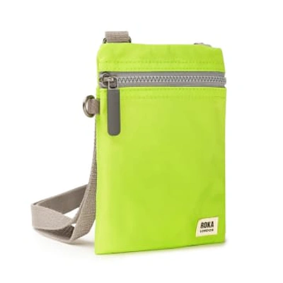 Roka Cross Body Shoulder Swing Pocket Bag Chelsea Recycled Repurposed Sustainable Nylon In Lime In Green