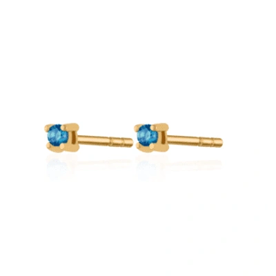 Scream Pretty Teeny Tiny Blue Stud Earrings In Gold