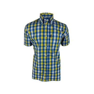 Trojan Windowpane Check S/s B/d Shirt In Cobalt In Black