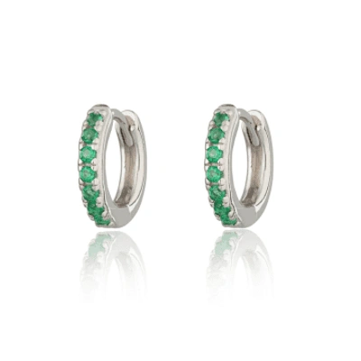 Scream Pretty Huggie Earrings With Green Stones In Silver/green