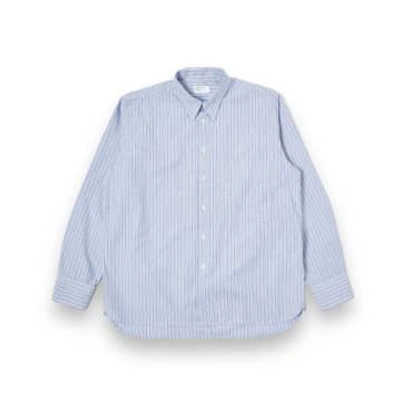 Universal Works Square Pocket Shirt 30677 Busy Stripe Cotton Blue/navy Stripe