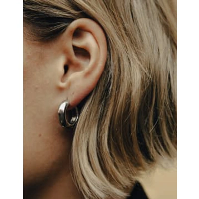 Nordic Muse Silver Medium Leverback Bold Hoop Earrings, Waterproof In Metallic