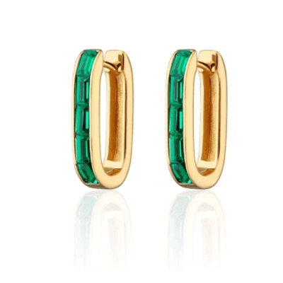 Scream Pretty Oval Baguette Hoop Earrings With Green Stones In Metallic