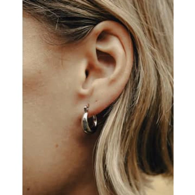 Nordic Muse Silver Mini Crescent Hoop Earrings, Waterproof In Metallic