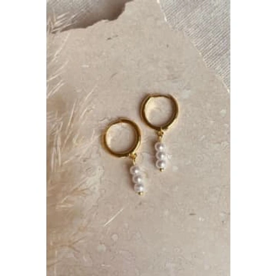 Little Nell Everyday Gold Pearl Trio Drop Hoops