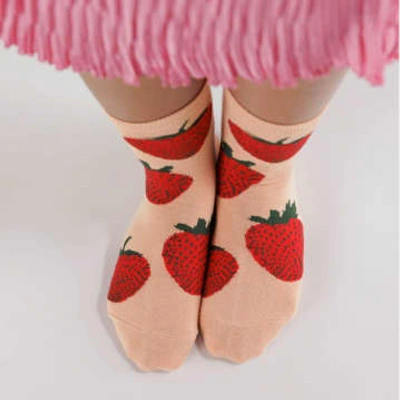 Baggu Strawberry Crew Sock In Pink
