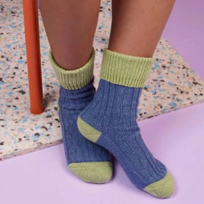 Catherine Tough Cashmere Mix Slouch Socks 4-7 Denim/green In Blue
