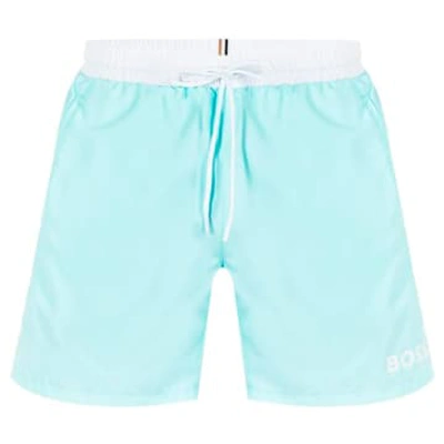 Hugo Boss Starfish Logo-print Swim Shorts In Green