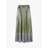 ANGE PLISSE SKIRT IN GREEN AND SILVER