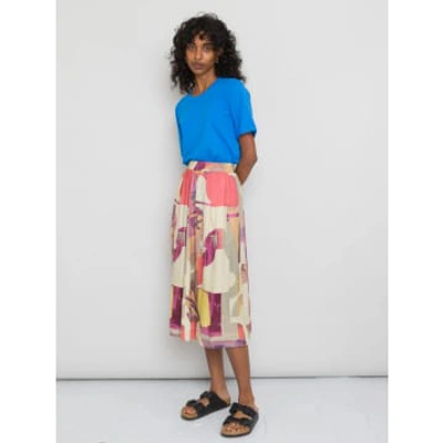Folk Full Seam Skirt In Cut Out Print Coral Multi In Pink