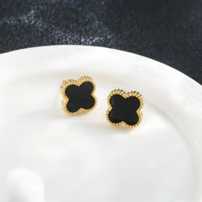 White Leaf Black Clover Stud Earrings In White