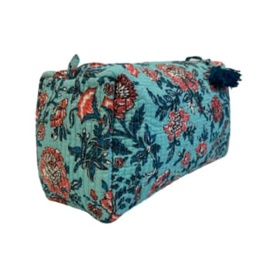 Behotribe  &  Nekewlam Cosmetic Wash Bag Cotton Turquoise Floral In Blue