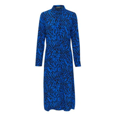 Soaked In Luxury Blue Animal Print Ina Shirt Dress