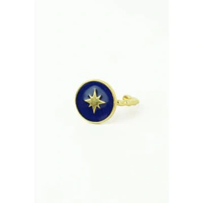 My Doris Navy Enamel Starburst Ring In Blue