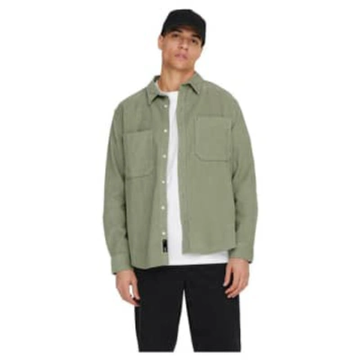 Only & Sons Cord Over Shirt In Green