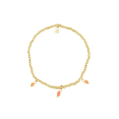 Zusss Elastic Bead Bracelet With Cubes Of Coral Pink/gold