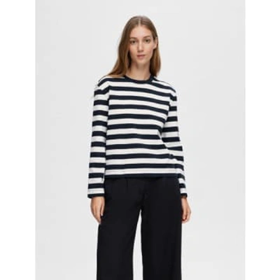 Selected Femme Long Sleeved Striped Boxy Tee In White