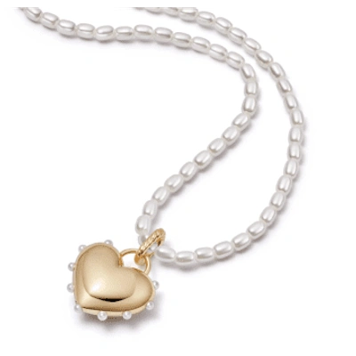 Daisy London Shrimps Chubby Heart Pearl Necklace In Metallic