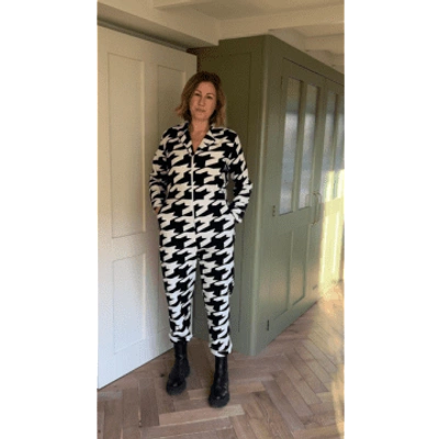 Wild Clouds Black And White Houndstooth Print Jumpsuit
