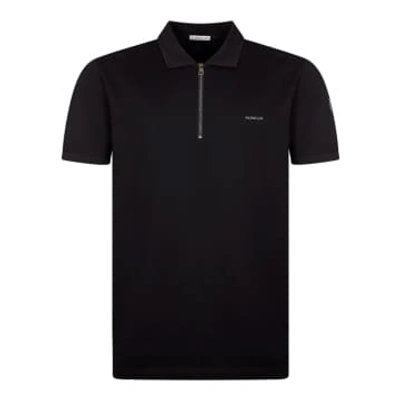 Moncler Cotton Regular Fit Quarter Zip Polo Shirt In Black