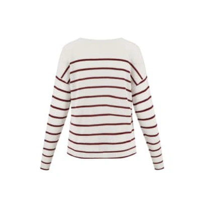 Zusss Finely Knitted Sweater With V-neck Ecru/reddish Brown