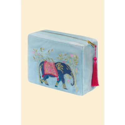 Karabo Elephants Velvet Cornflower Vanity Bag In Blue