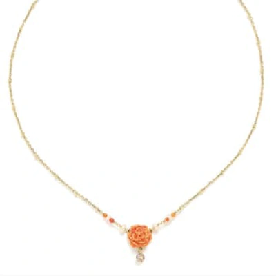 F. Herval | Clea Simple Rose Necklace | Coral In Gold