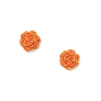 F. Herval | Clea Simple Rose Stud Earrings | Coral In Orange