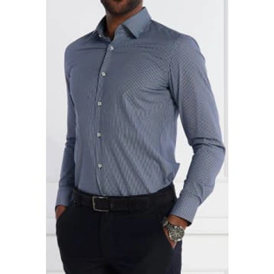Hugo Boss H-hank-kent Dark Blue Patterned Slim Fit Shirt In Stretch Cotton 50510204 404