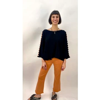 Philomena Christ Black Sweater With Orange Detail On Sleeve