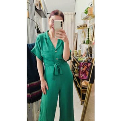 Van Der Rock Lou Plain Jumpsuit In Green