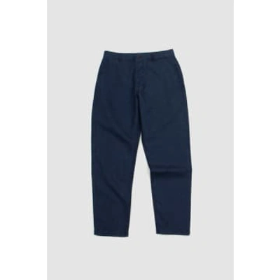 Universal Works Military Chino Navy Linen Mix Puppytooth In Blue