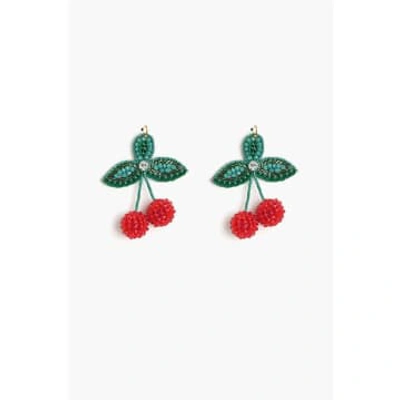 America & Beyond Cherry Handmade Beaded Earrings In Green
