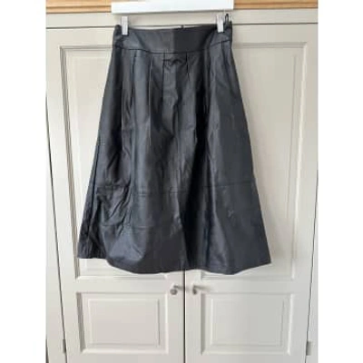 Karabo Moutaki Faux Leather Midi Skirt Size Large In Black