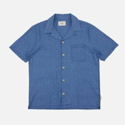 Folk Short Sleeved Soft Collar Shirt Light Indigo Waffle In Blue