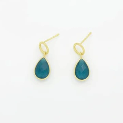 Schmuckoo Circle Post Neon Blue Jade Gold Plated Earrings In Green