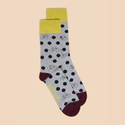 White Stuff Spot Bicycle Graphic Sock In White