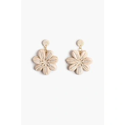America & Beyond Floral Shell Handmade Beaded Earrings In Neutral