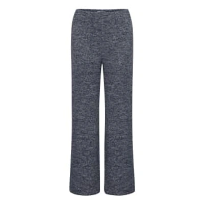 Ichi Yose Wide Leg Casual Trousers-total Eclipse Melange-20120467 In Blue