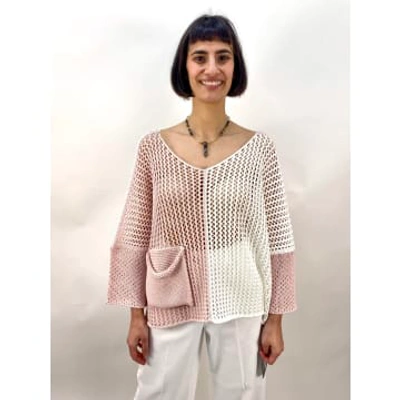 Philomena Christ Rosa/white Loose Knit Sweater In Pink