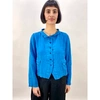 GRIZAS LINEN JACKET WITH STAND UP COLLAR IN TEAL