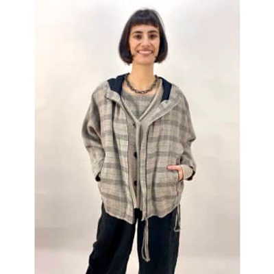 Grizas Checked Linen Jacket With Zip In Gray