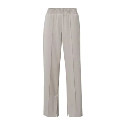 Yaya Soft Woven Wide Leg Trousers, With Elastic Waist And Slits In Metallic